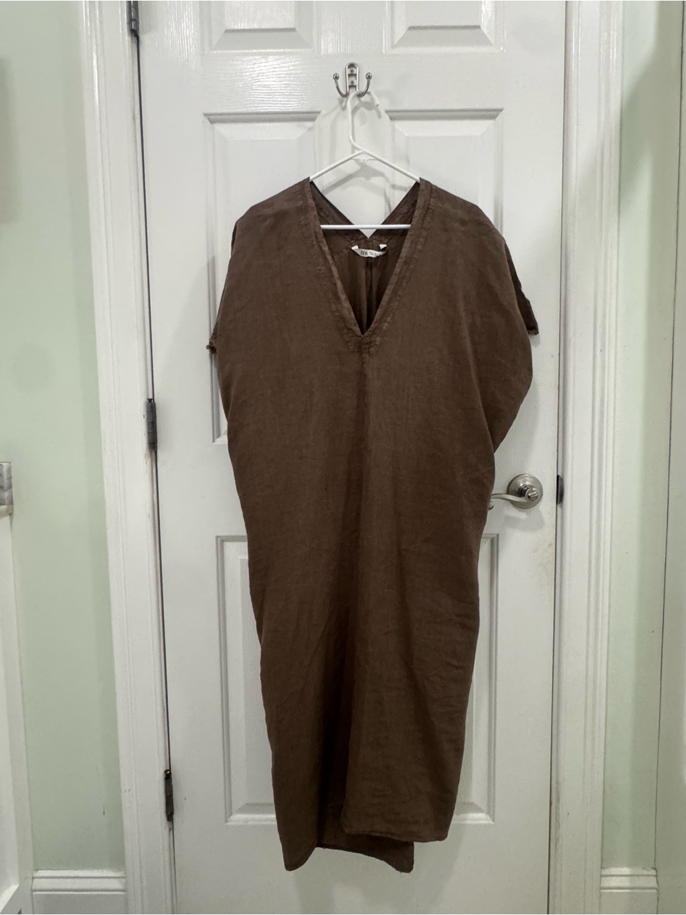 Zara Brown V‑Neck Maxi Dress